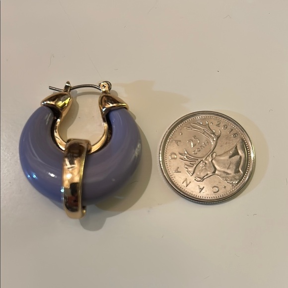 Periwinkle and Gold Hoop Earrings - Picture 5 of 5